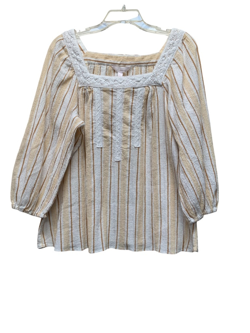 LC Lauren Conrad Striped Peasant Blouse - Cream Tan & Yellow